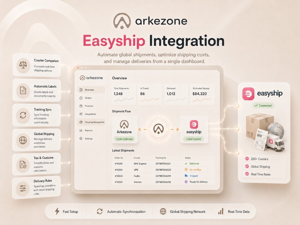 Arkezone Easyship integration — global carriers, labels, tracking sync, and shipment flow in one workspace